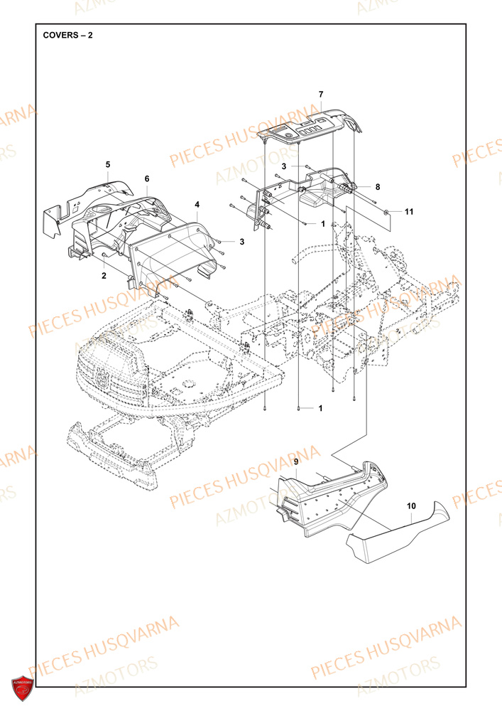 Couvercle 2 AZMOTORS PIECES TONDEUSE AUTOPORTEE R 418TSX AWD HUSQVARNA