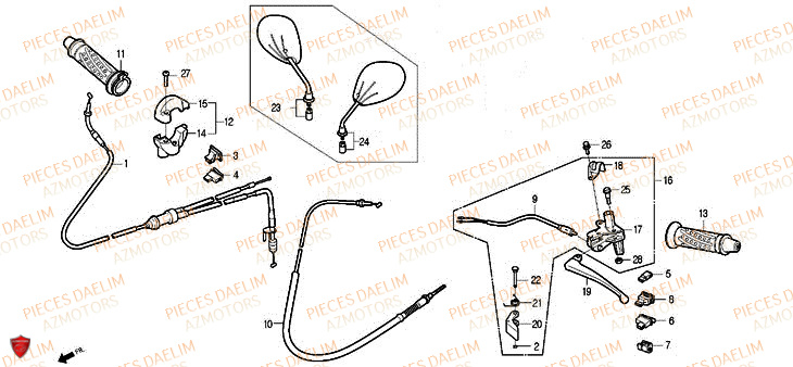Cable Retroviseurs Poignees DAELIM Pièces Scooter DAELIM S-FIVE SPORT 50cc 4T
