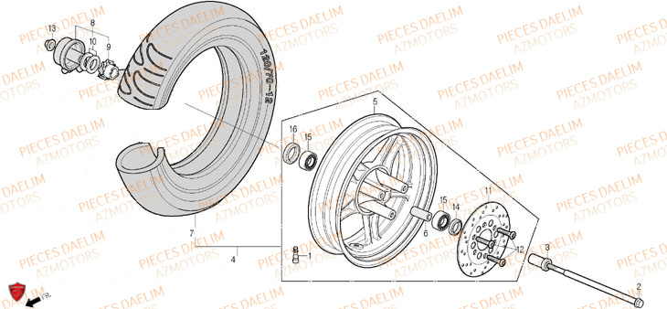 Roue Avant DAELIM Pièces Scooter DAELIM S-FIVE SPORT 50cc 4T
