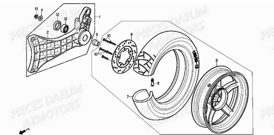 Roue Arriere DAELIM Pieces Scooter DAELIM S1 Injection 125cc