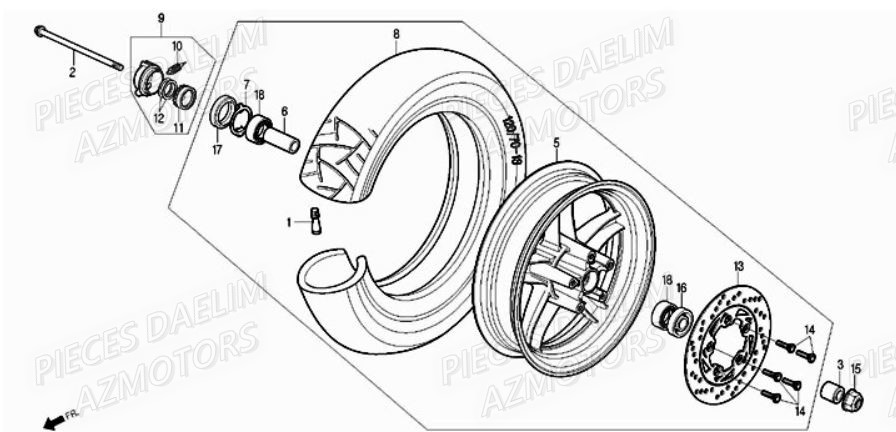 Roue Avant DAELIM Pieces Scooter DAELIM S1 Injection 125cc