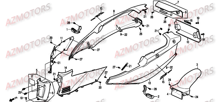 FLANC ARIERE GAUCHE ROUGE S2 125 DAELIM (derniere pieces dispo) pour CARENAGE ARRIERE de S2 125 INJECTION