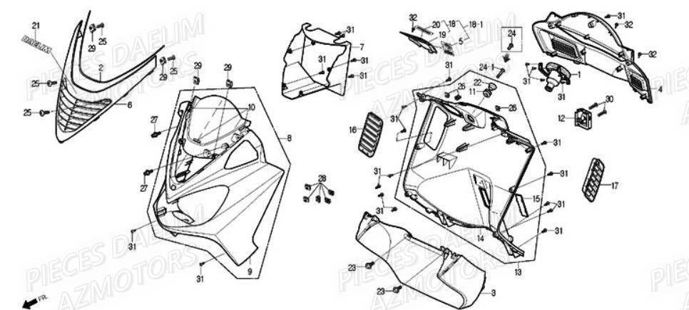 Face Avant DAELIM Pièces Scooter DAELIM S2 250cc
