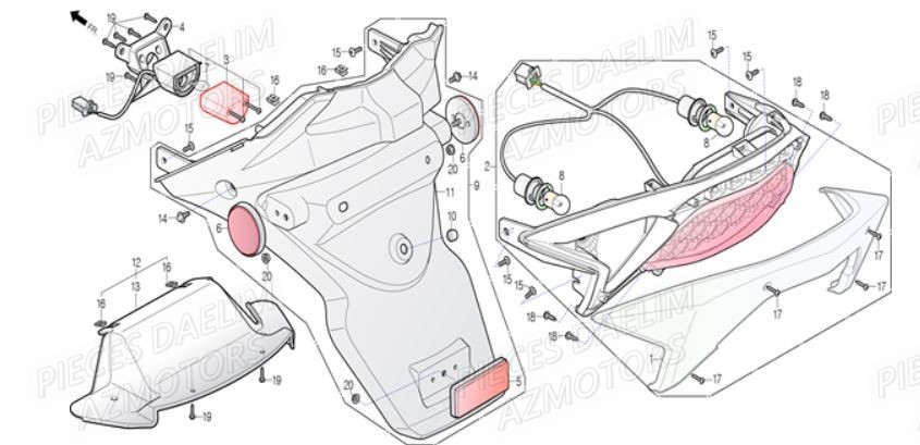 Feu Arriere DAELIM Pièces Scooter DAELIM S3 300cc ABS EU4
