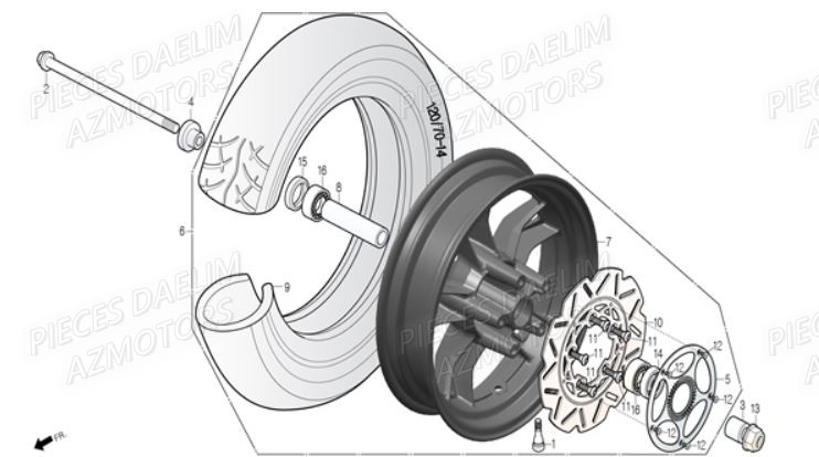 Roue Avant DAELIM Pièces Scooter DAELIM S3 300cc ABS EU4
