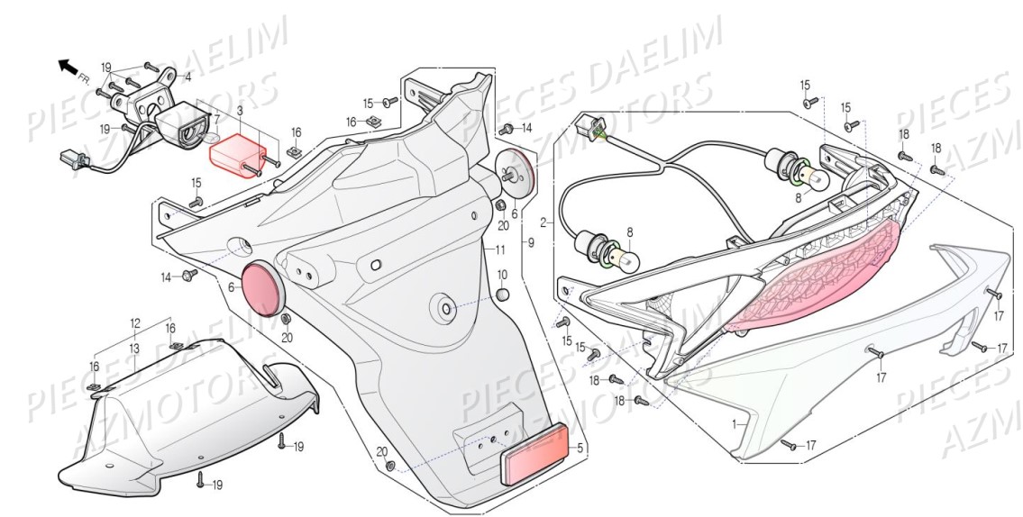 Feux Arriere DAELIM Pièces Scooter DAELIM S3 TOURING 125cc EURO4 "ABS"
