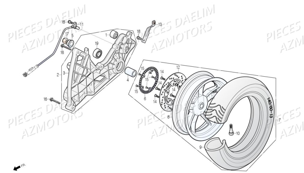 Roue Arriere DAELIM Pièces Scooter DAELIM S3 TOURING 125cc EURO4 "ABS"

