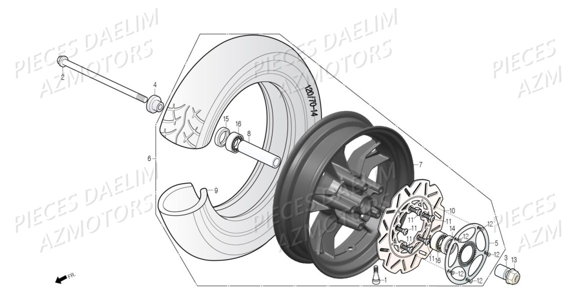 Roue Avant DAELIM Pièces Scooter DAELIM S3 TOURING 125cc EURO4 "ABS"
