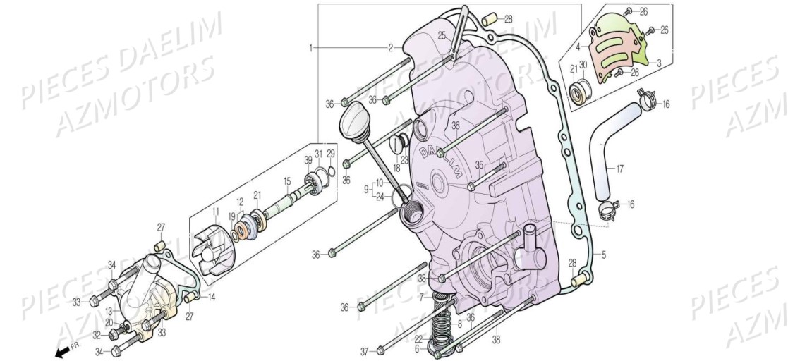 CARTER-DROIT-POMPE-A-EAU DAELIM Pièces Scooter DAELIM S3 TOURING 125cc EURO4 "ABS"