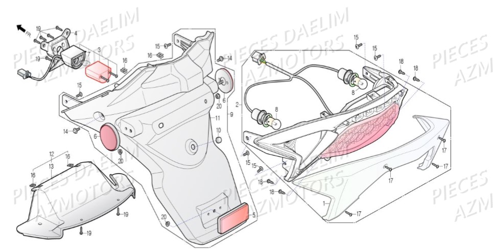 Feu Arriere DAELIM Pièces Scooter DAELIM S3 TOURING 125cc EURO4 "CBS"

