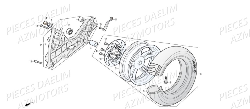 Roue Arriere DAELIM Pièces Scooter DAELIM S3 TOURING 125cc EURO4 "CBS"
