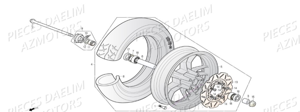 Roue Avant DAELIM Pièces Scooter DAELIM S3 TOURING 125cc EURO4 "CBS"
