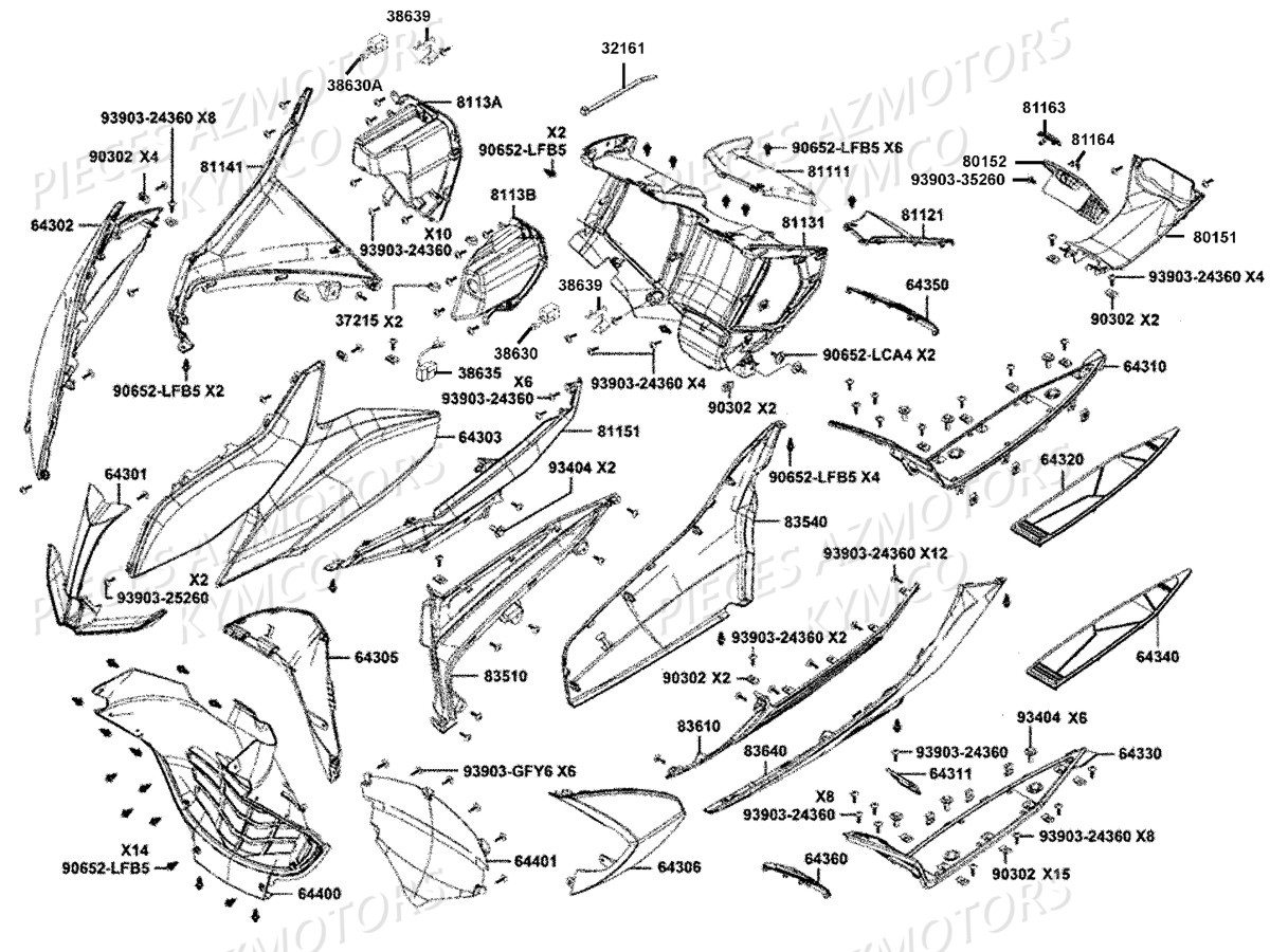 CARENAGES-AVANT KYMCO Pièces Scooter XCITING S 400I ABS 4T EURO 4 (SK80CA)