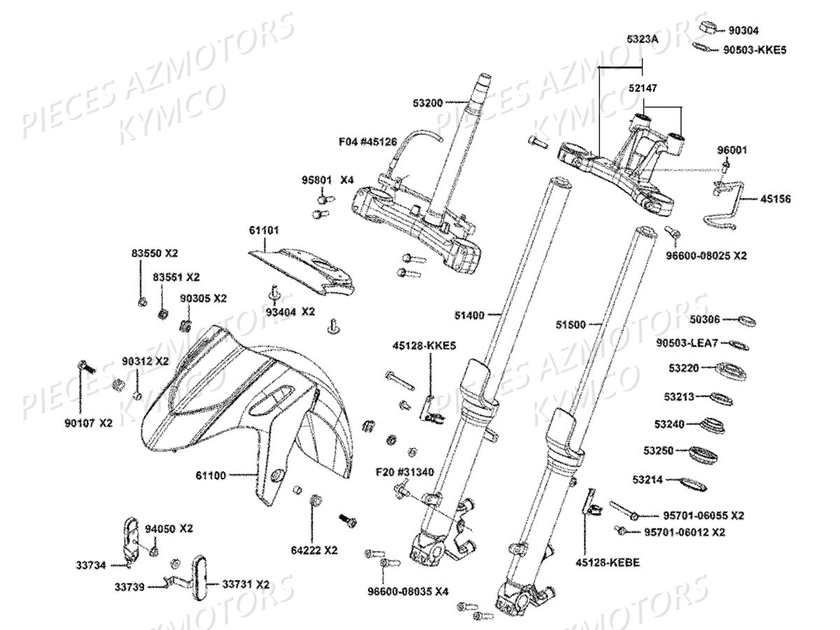 Fourche Garde Boue KYMCO Pièces Scooter XCITING S 400I ABS 4T EURO 4 (SK80CA)