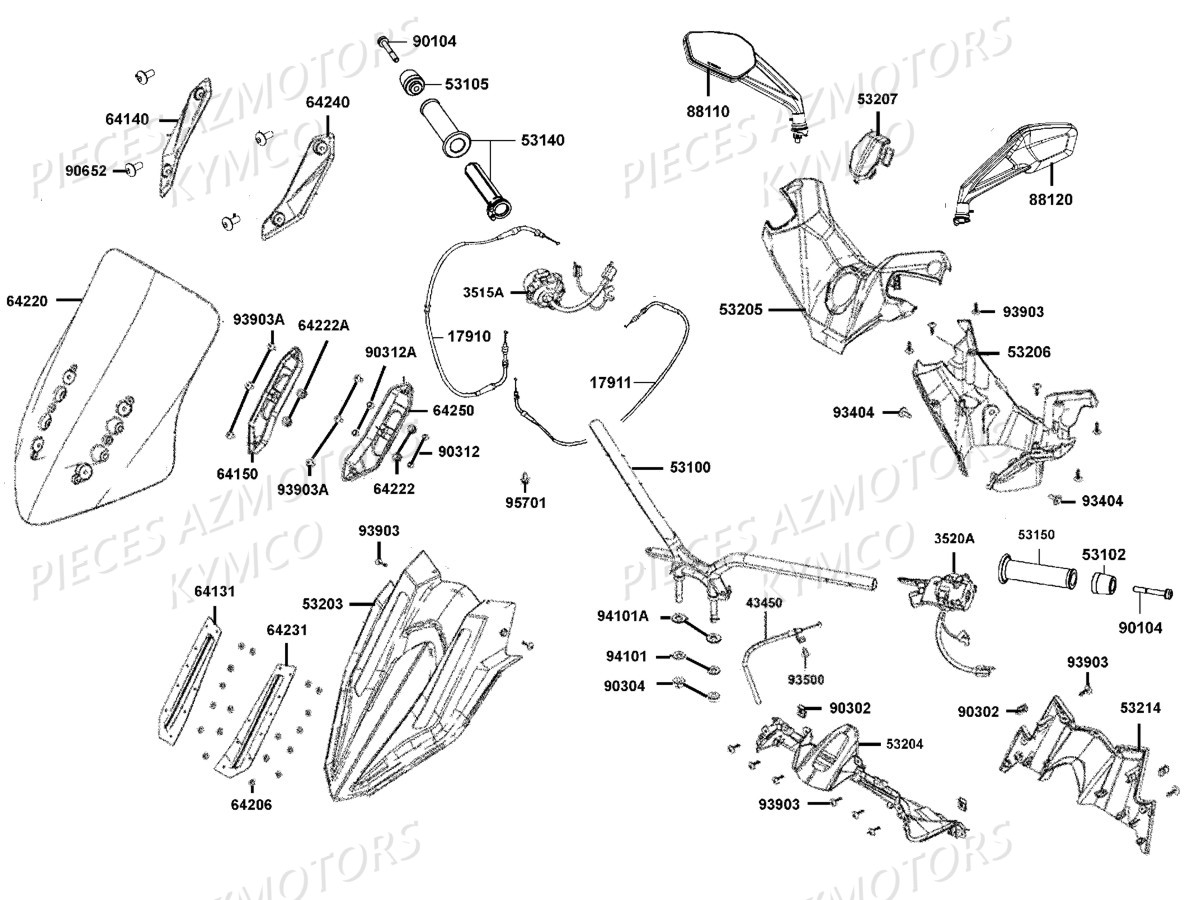 Guidon Retroviseurs KYMCO Pièces Scooter XCITING S 400I ABS 4T EURO 4 (SK80CA)