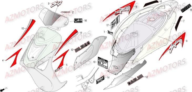 Autocollants DAELIM Pièces Scooter DAELIM S4 50cc 4T (< 2010)