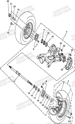 Essieu Arriere HSUN Pièces Quad HSUN S5 - 500cc