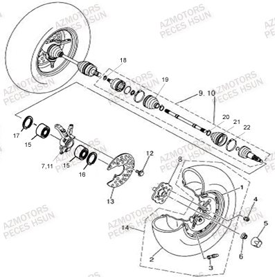 Essieu Avant HSUN Pièces Quad HSUN S5 - 500cc