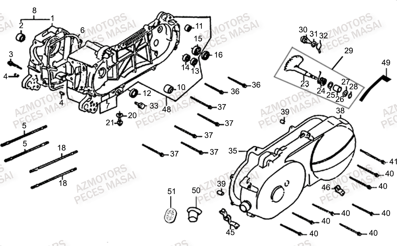 CARTER_BAS_MOTEUR MASAI Pieces Quad K50S