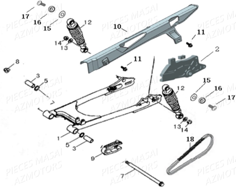 BRAS OSCILLANT SUSPENSION ARRIERE AZMOTORS SCRAMBLER 125