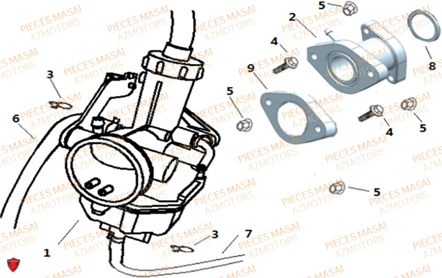 Carburateur MASAI Pièces Moto SCRAMBLER 125cc Carbu
