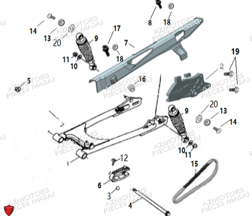 Bras Oscillant Suspension Ar No Serie Xxxxxxs12xxpu MASAI Pièces Moto SCRAMBLER 125cc 2021