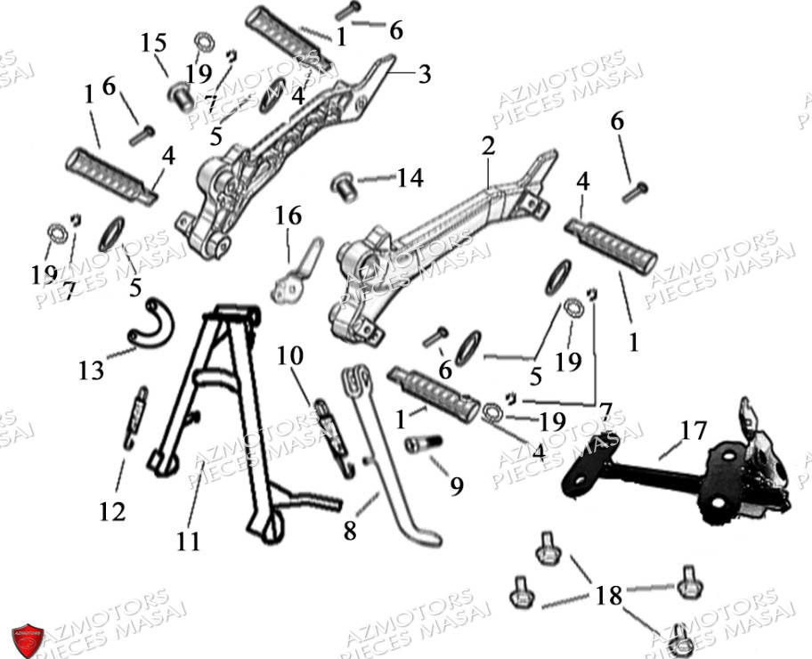 Cale Pied No Serie Xxxs12xxmu Xxs12xxnu MASAI Pièces Moto SCRAMBLER 125cc 2021