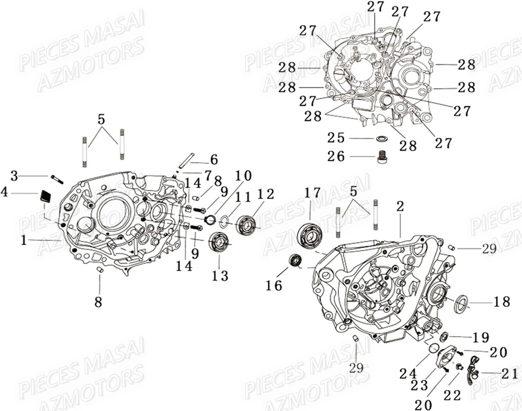 CARTER_MOTEUR MASAI Pièces Moto SCRAMBLER 125cc