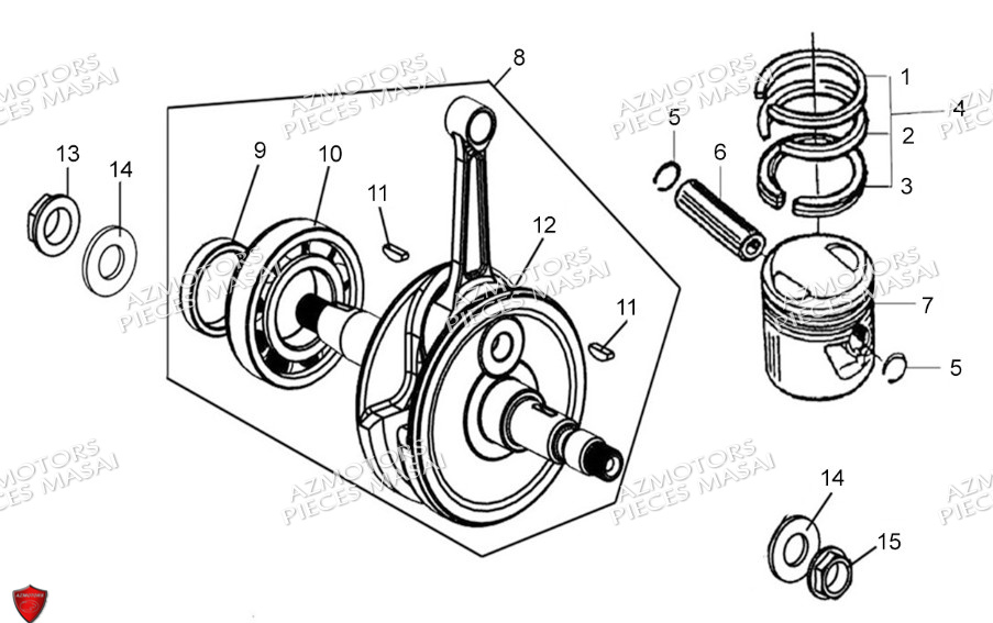 Embiellage Piston No Serie Xxxxxxs12xxpu MASAI Pièces Moto SCRAMBLER 125cc 2021