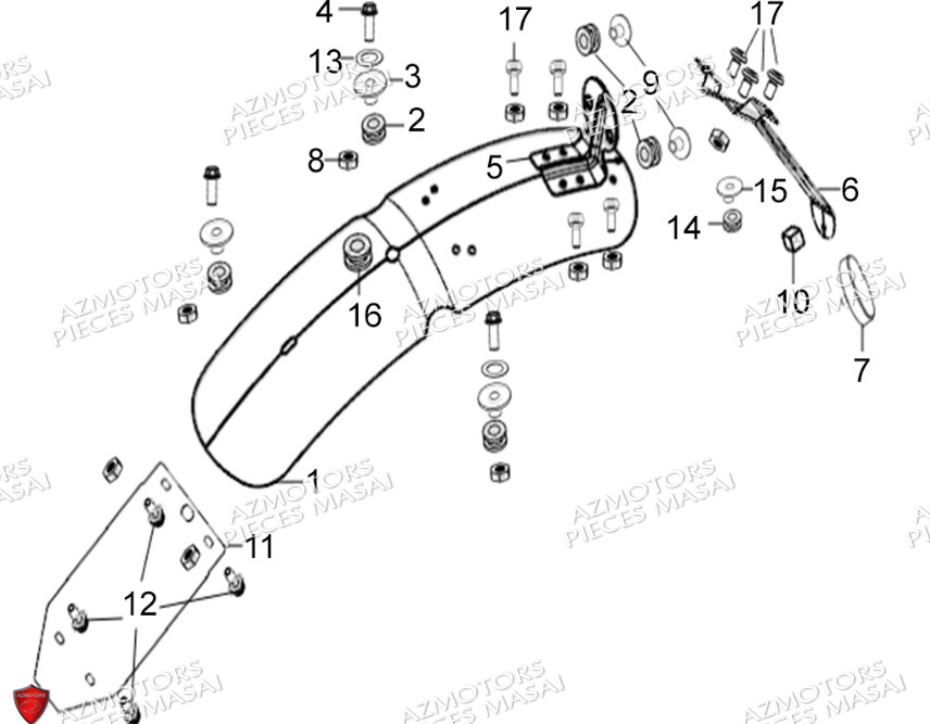 Garde Boue Arriere No Serie Xxxxxxs12xxpu MASAI Pièces Moto SCRAMBLER 125cc 2021