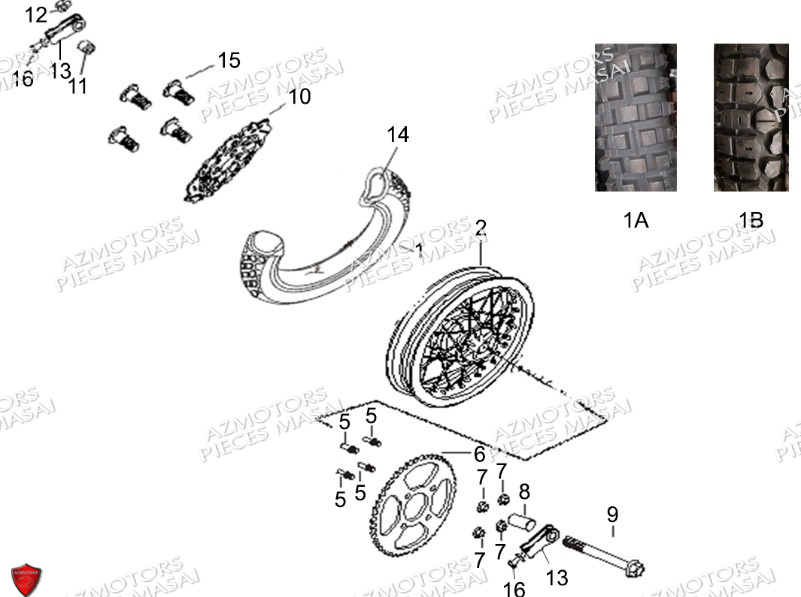 Roue Arriere No Serie Xxxxxxs12xxpu MASAI Pièces Moto SCRAMBLER 125cc 2021