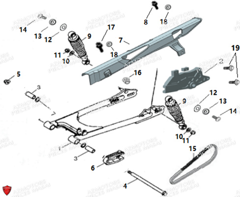 BRAS_OSCILLANT-SUSPENSION_ARRIERE MASAI Pièces Moto SCRAMBLER 125cc