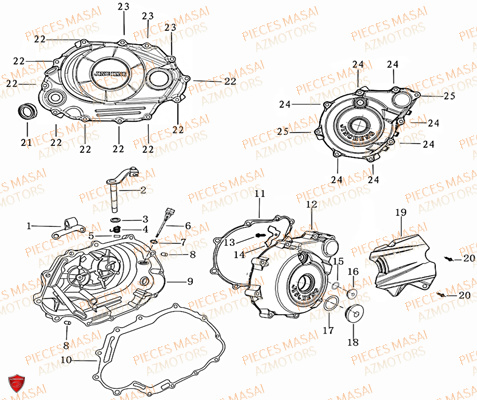 Caches Carters Moteur MASAI Pièces Moto SCRAMBLER 125cc Euro4