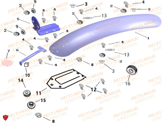 GARDE_BOUE_ARRIERE MASAI Pièces Moto SCRAMBLER 125cc