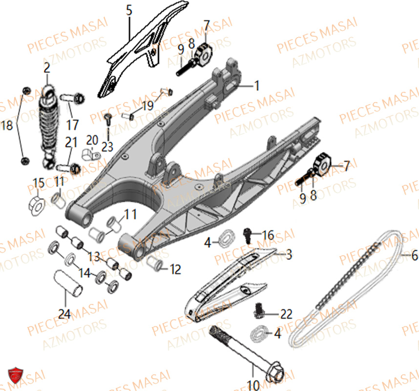 Bras Oscillant Alu MASAI Pièces Moto SCRAMBLER 125cc SPORT