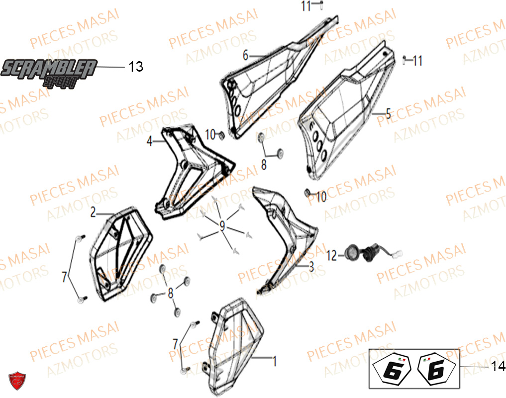 Carrosseries Laterales MASAI Pièces Moto SCRAMBLER 125cc SPORT