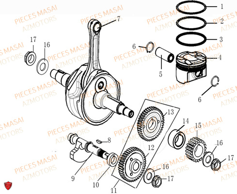 Embiellage Piston MASAI Pièces Moto SCRAMBLER 125cc SPORT