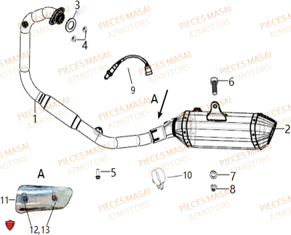 Ensemble Echappement MASAI Pièces Moto SCRAMBLER 125cc SPORT