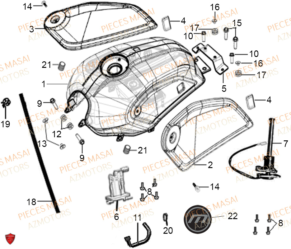 Reservoir A Carburant MASAI Pièces Moto SCRAMBLER 125cc SPORT