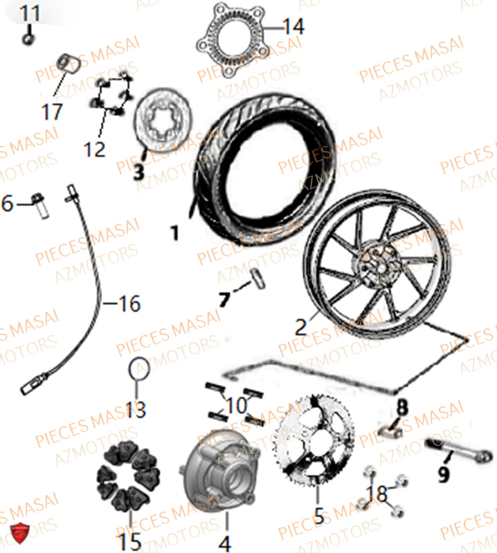 ROUE ARRIERE pour SCRAMBLER 125 SPORT