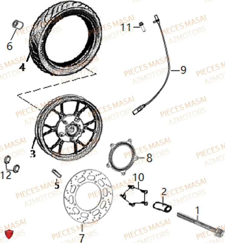 Roue Avant MASAI Pièces Moto SCRAMBLER 125cc SPORT