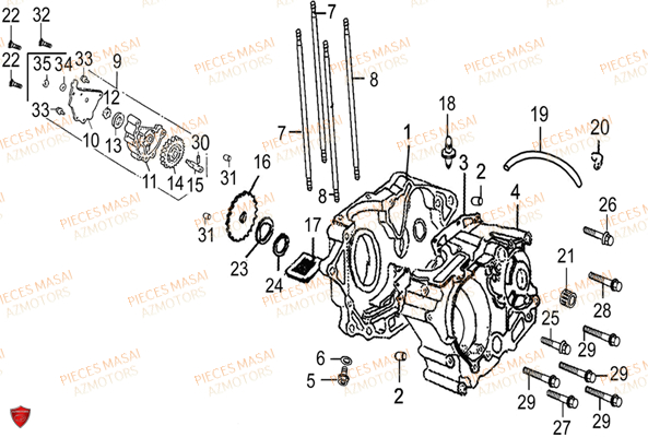 Carter Moteur MASAI Pièces Moto SCRAMBLER 50cc