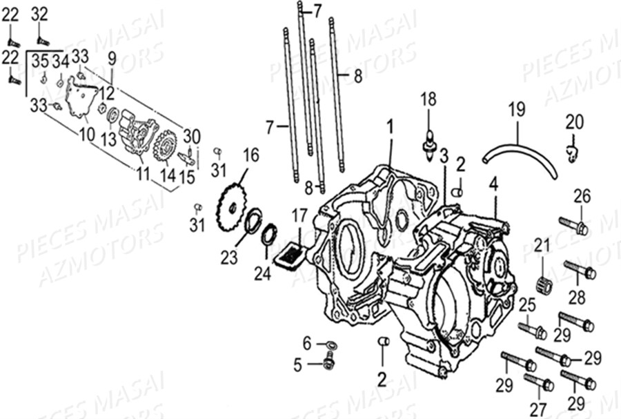 CARTER MOTEUR ET POMPE A HUILE AZMOTORS SCRAMBLER 50