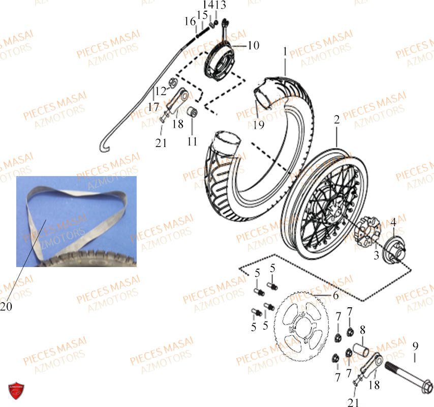Roue Arriere MASAI Pièces Moto SCRAMBLER 50cc