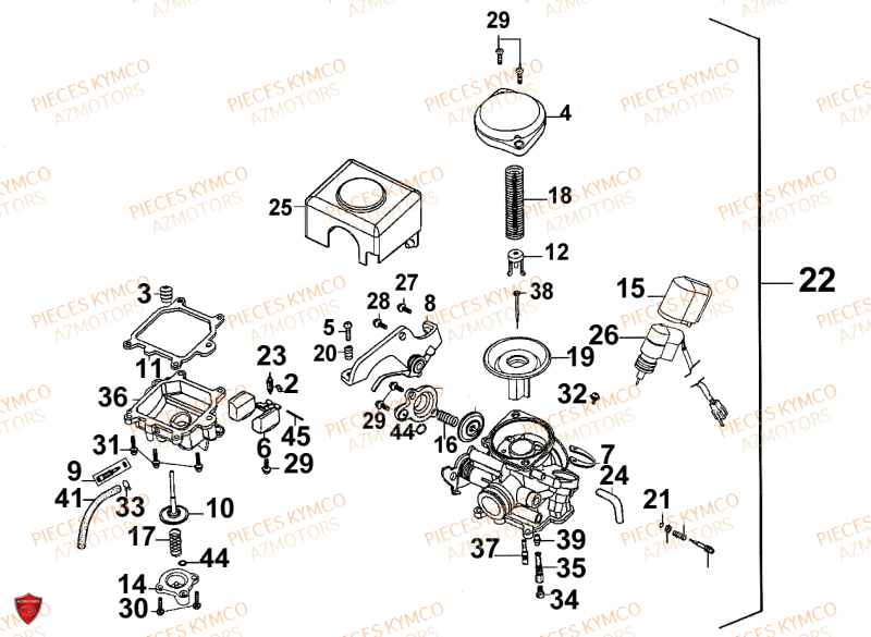 CARBURATEUR KYMCO Pièces Scooter SENTO 50cc 4T EURO 2 (SD10RA)