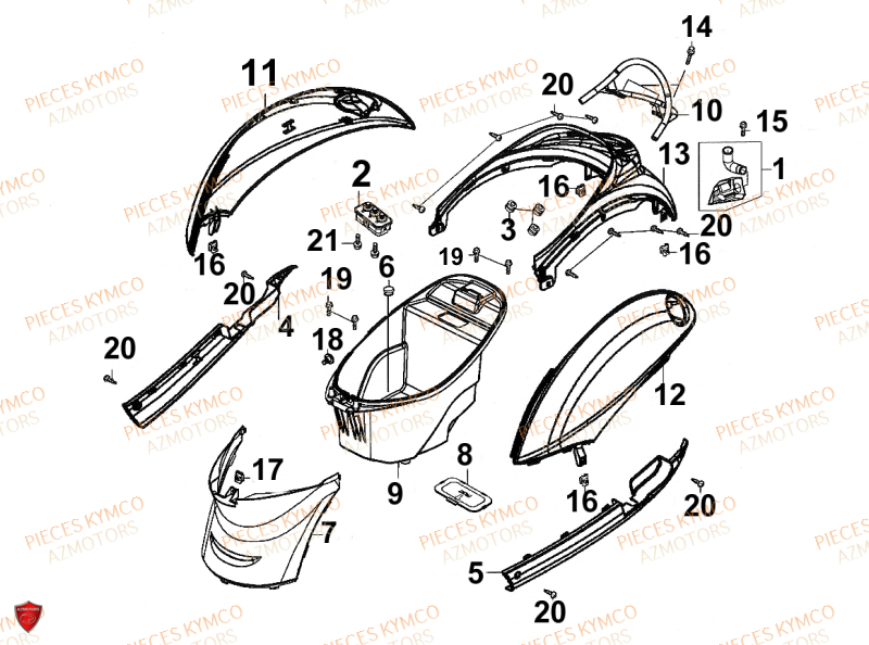Carenage Arriere KYMCO Pièces SENTO 50cc 4T EURO 2 (SD10RA)