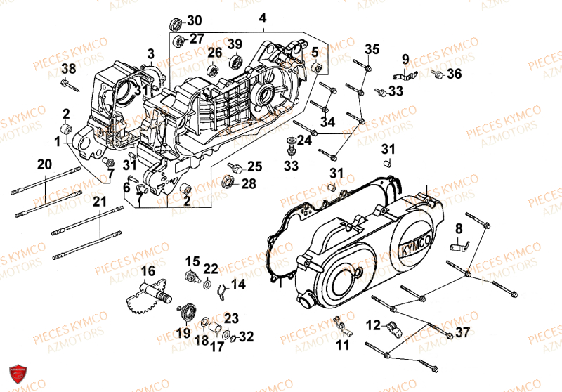 CARTER_MOTEUR KYMCO Pièces Scooter SENTO 50cc 4T EURO 2 (SD10RA)