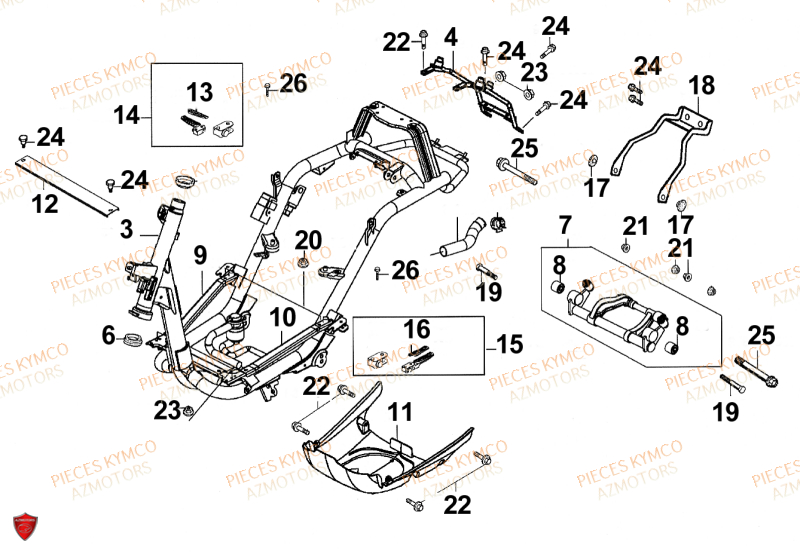 Chassis KYMCO Pièces SENTO 50cc 4T EURO 2 (SD10RA)