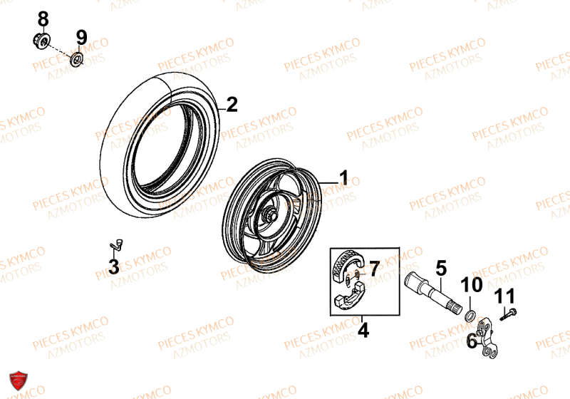 Roue Arriere KYMCO Pièces SENTO 50cc 4T EURO 2 (SD10RA)