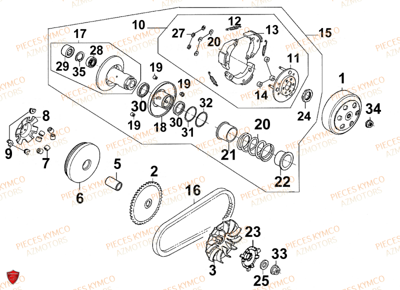 VARIATEUR KYMCO Pièces Scooter SENTO 50cc 4T EURO 2 (SD10RA)